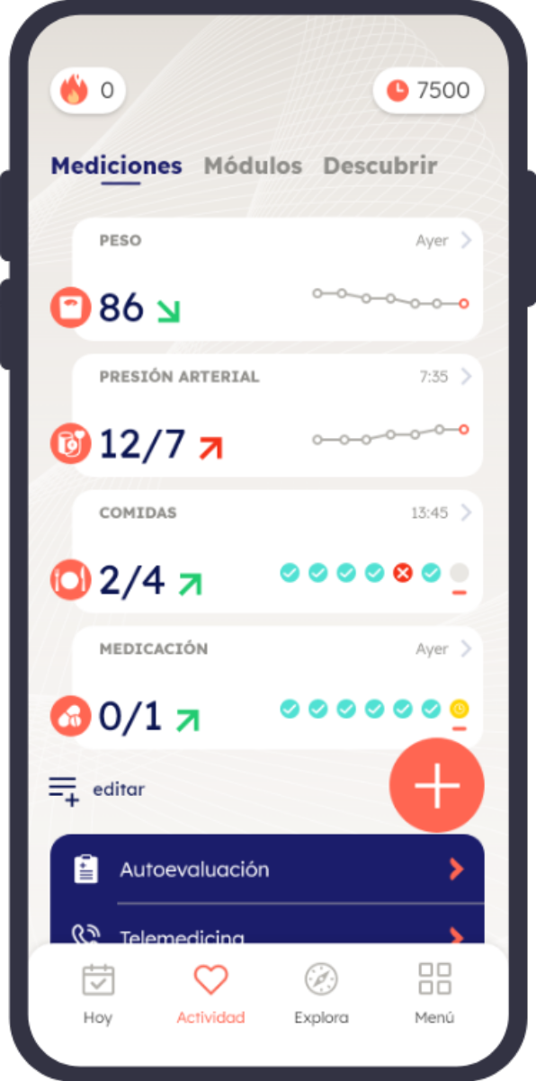 Celular con pantalla Actividad y prácticas saludables